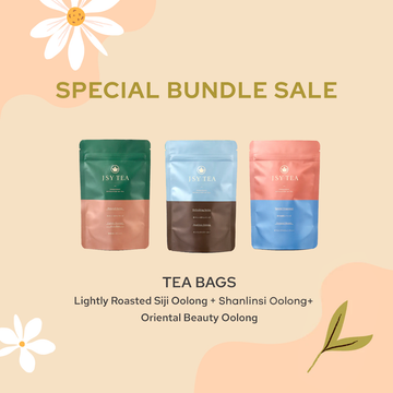 Special teabag bundle sale:JSY Lightly Roasted Sijichun Tea Bags 15pcs+Shanlinsi High Mountain Oolong Tea Bags 15pcs+ Oriental Beauty Tea Bags 15pcs